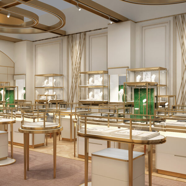 Customized Modern Luxury Glass Jewelry Display Showcase with LED Lighting for Jewelry Stores