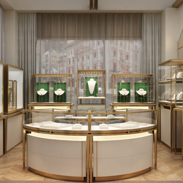 Customized Modern Luxury Glass Jewelry Display Showcase with LED Lighting for Jewelry Stores