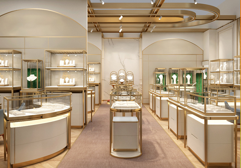 Customized Modern Luxury Glass Jewelry Display Showcase with LED Lighting for Jewelry Stores