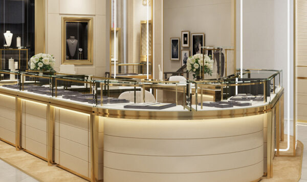 Customized Modern Luxury Glass Jewelry Display Showcase with LED Lighting for Jewelry Stores