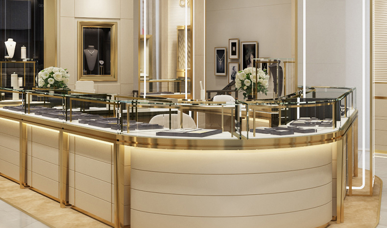 Customized Modern Luxury Glass Jewelry Display Showcase with LED Lighting for Jewelry Stores