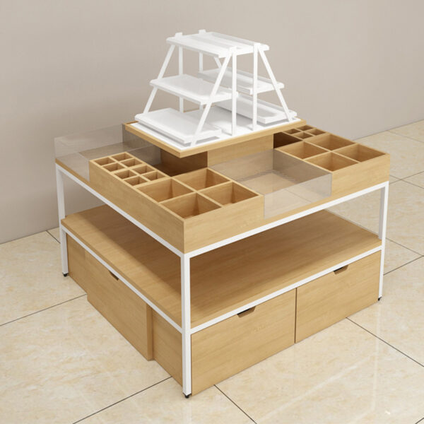 New Style Metal Wood Cosmetic Display Cabinet Makeup Counter Stacking Shelves Supermarket Use