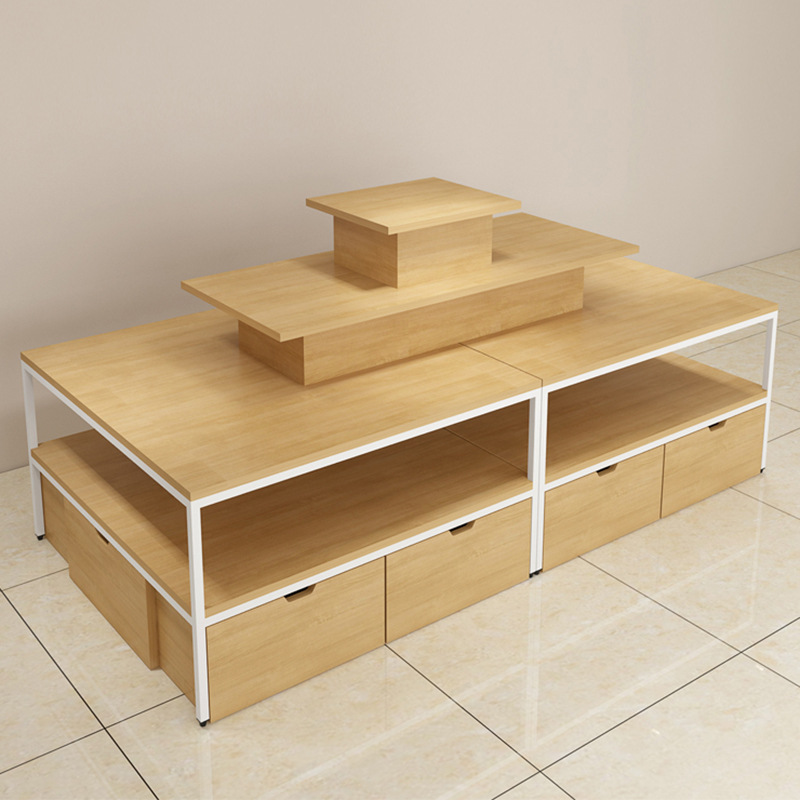 New Style Metal Wood Cosmetic Display Cabinet Makeup Counter Stacking Shelves Supermarket Use