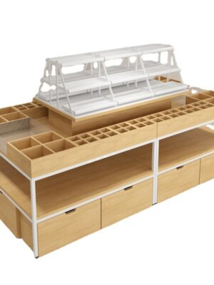 New Style Metal Wood Cosmetic Display Cabinet Makeup Counter Stacking Shelves Supermarket Use