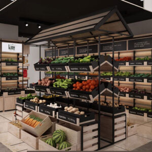 Wholesale Factory Fresh Food Fruit and Vegetable Display Shelf Double-sided Island Display Rack Supermarket Cabinet