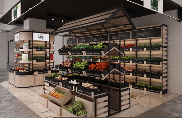 Wholesale Factory Fresh Food Fruit and Vegetable Display Shelf Double-sided Island Display Rack Supermarket Cabinet