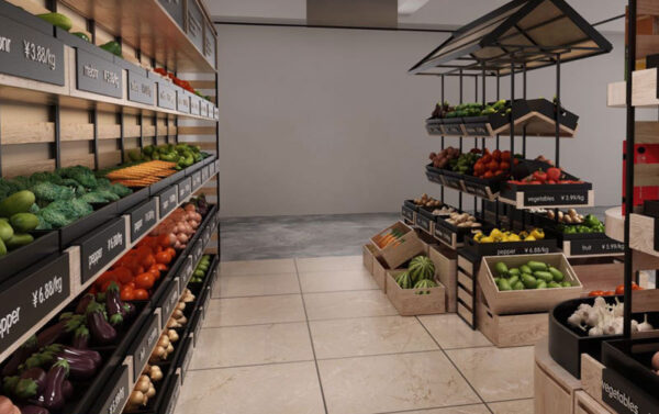 Wholesale Factory Fresh Food Fruit and Vegetable Display Shelf Double-sided Island Display Rack Supermarket Cabinet