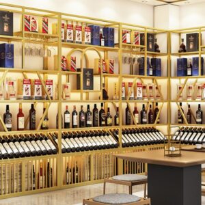 Shop Design Customized Winery Illuminated Wine Racks Cabinets Display Shelf for Foreign Liquor Red Wine Storage Racks