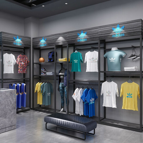Hot Custom Modern Sports Rack Display Fashionable Retail Sneaker Shop Furniture Decoration Trendy Sport Shop Interior Design