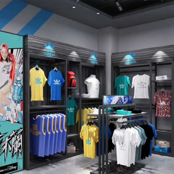 Hot Custom Modern Sports Rack Display Fashionable Retail Sneaker Shop Furniture Decoration Trendy Sport Shop Interior Design