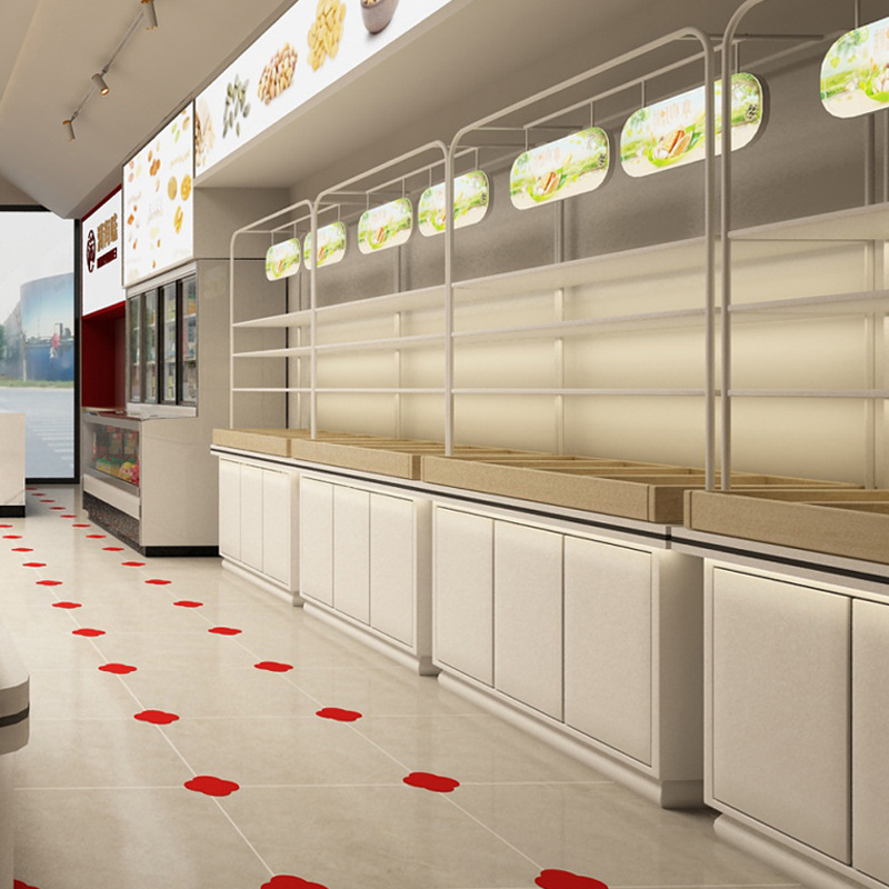 Shop Design Custom Dried Fruit Fried Shelf Supermarket Snacks Candy Cake Display Cabinet Nut Island Display Cabinets