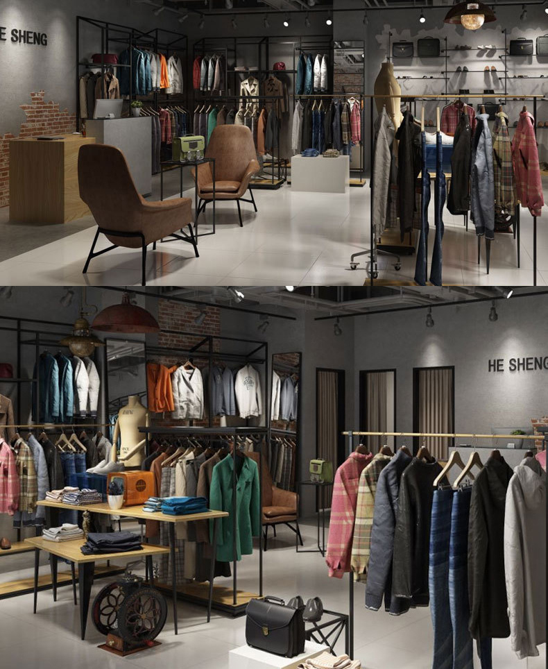 Modern Industrial Style Clothing Store Shelf Display Cabinet Whole Shop Customizable Design
