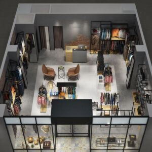photobank (77) Modern Industrial Style Clothing Store Shelf Display Cabinet Whole Shop Customizable Design