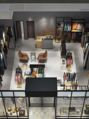 Modern Industrial Style Clothing Store Shelf Display Cabinet Whole Shop Customizable Design