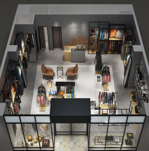 Modern Industrial Style Clothing Store Shelf Display Cabinet Whole Shop Customizable Design