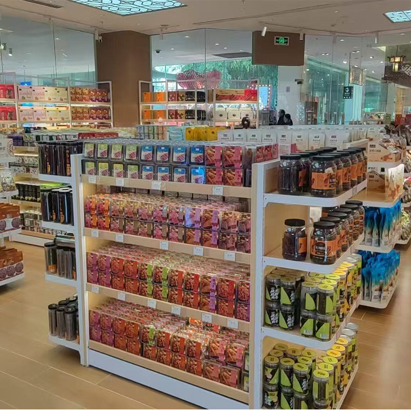 Custom Steel Wood Boutique High-end Snacks Display Shelves Supermarket Convenience Store Shelves Display Rack