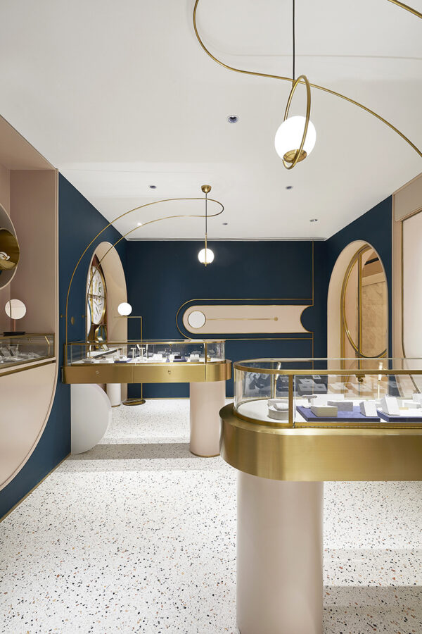 Shop Design High-end Luxury Jewelry Display Cabinet with LED Light Gold/Blue/White Colors Bright Surface Finish