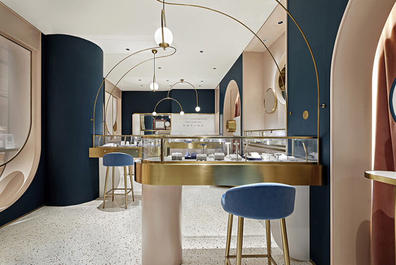 Shop Design High-end Luxury Jewelry Display Cabinet with LED Light Gold/Blue/White Colors Bright Surface Finish