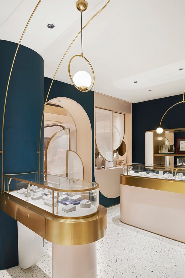 Shop Design High-end Luxury Jewelry Display Cabinet with LED Light Gold/Blue/White Colors Bright Surface Finish