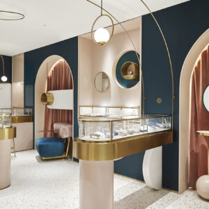 Shop Design High-end Luxury Jewelry Display Cabinet with LED Light Gold/Blue/White Colors Bright Surface Finish