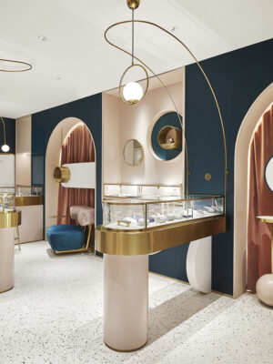 Shop Design High-end Luxury Jewelry Display Cabinet with LED Light Gold/Blue/White Colors Bright Surface Finish