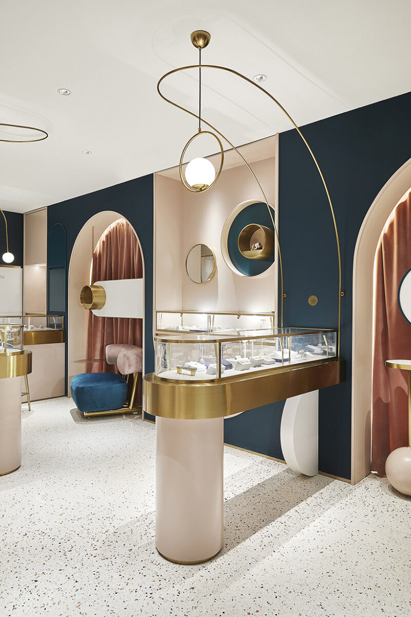Shop Design High-end Luxury Jewelry Display Cabinet with LED Light Gold/Blue/White Colors Bright Surface Finish