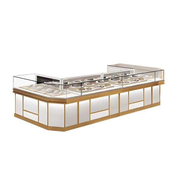 Custom Shopping Mall High-end Luxury Gold Jewelry Display Cabinet Stainless Steel Baking Paint Antique Jade Lamp Shop Fitting