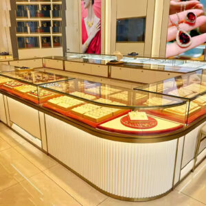 Custom Shopping Mall High-end Luxury Gold Jewelry Display Cabinet Stainless Steel Baking Paint Antique Jade Lamp Shop Fitting