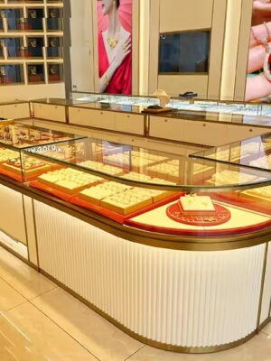 Custom Shopping Mall High-end Luxury Gold Jewelry Display Cabinet Stainless Steel Baking Paint Antique Jade Lamp Shop Fitting