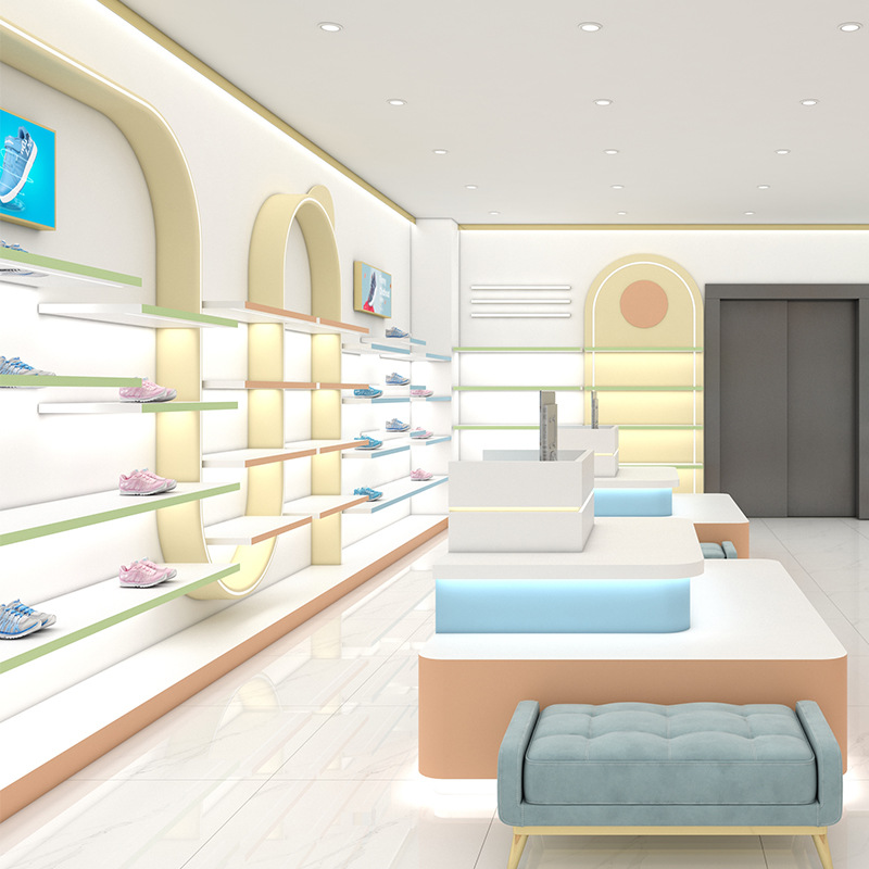 Custom Shoes Bags Display Cabinet Display Racks Special-shaped Arc Design Whole Store Design Shelf Display Showcases