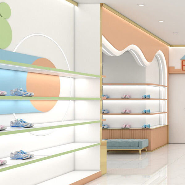 Custom Shoes Bags Display Cabinet Display Racks Special-shaped Arc Design Whole Store Design Shelf Display Showcases