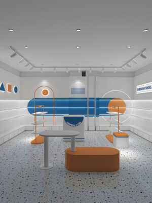 0305-6-1 Custom Children's Shoe Display Cabinet for Shoe Stores Colorful Shaped Arc Design Floor-Standing Painted Display Shelf Showcases