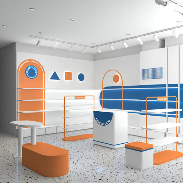 Custom Children's Shoe Display Cabinet for Shoe Stores Colorful Shaped Arc Design Floor-Standing Painted Display Shelf Showcases