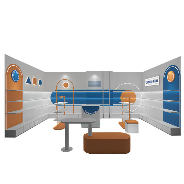 Custom Children's Shoe Display Cabinet for Shoe Stores Colorful Shaped Arc Design Floor-Standing Painted Display Shelf Showcases