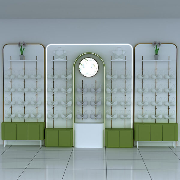 Lingerie Custom Display Cabinet Bra Showcase Curved Green & White Company Showroom Underwear Store Clothing Apparel Display Rack