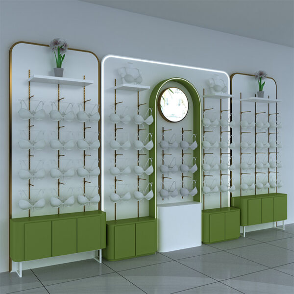 Lingerie Custom Display Cabinet Bra Showcase Curved Green & White Company Showroom Underwear Store Clothing Apparel Display Rack