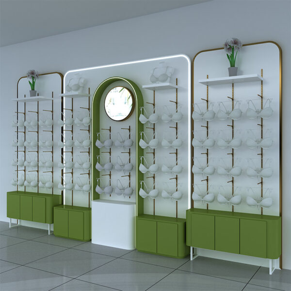 Lingerie Custom Display Cabinet Bra Showcase Curved Green & White Company Showroom Underwear Store Clothing Apparel Display Rack