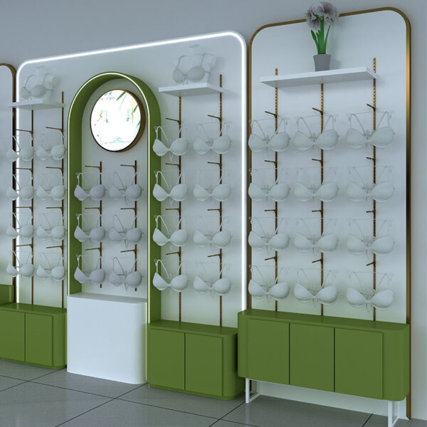 Lingerie Custom Display Cabinet Bra Showcase Curved Green & White Company Showroom Underwear Store Clothing Apparel Display Rack