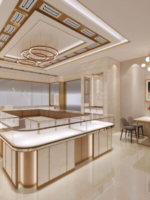 Whole Store Design High-end Department Jewelry Gold Display Cabinet Background Wall Props Lighting Integrated Design