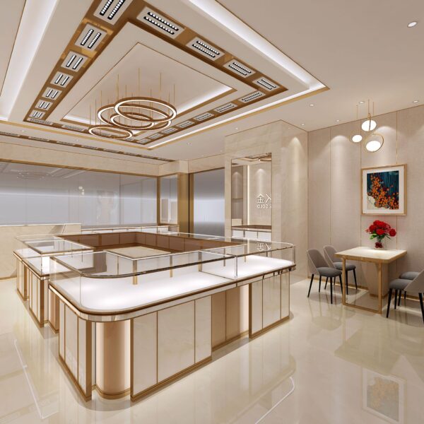 Whole Store Design High-end Department Jewelry Gold Display Cabinet Background Wall Props Lighting Integrated Design