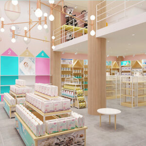 0308-1-4- Customized Mother and Baby Store Shelves Storage Racks Multi-layer Milk Powder Diapers Side Cabinets Island Flow Tables