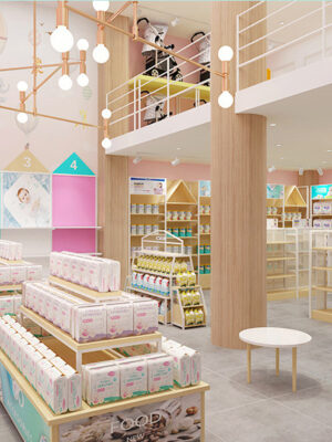 Customized Mother and Baby Store Shelves Storage Racks Multi-layer Milk Powder Diapers Side Cabinets Island Flow Tables
