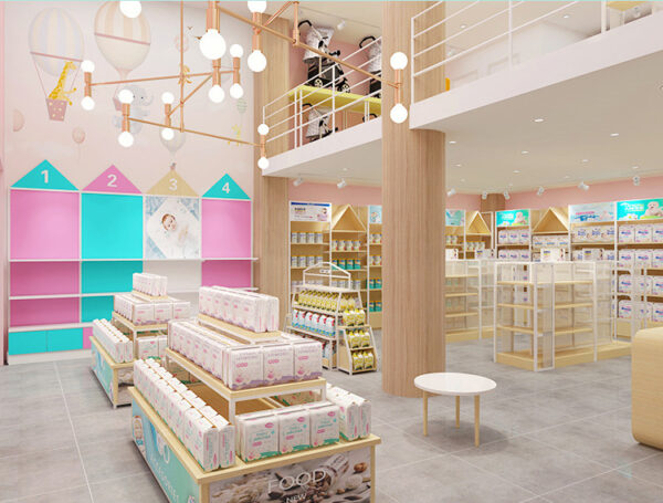 Customized Mother and Baby Store Shelves Storage Racks Multi-layer Milk Powder Diapers Side Cabinets Island Flow Tables