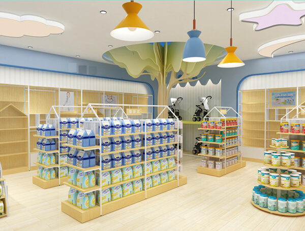 Customized Mother and Baby Store Shelves Storage Racks Multi-layer Milk Powder Diapers Side Cabinets Island Flow Tables