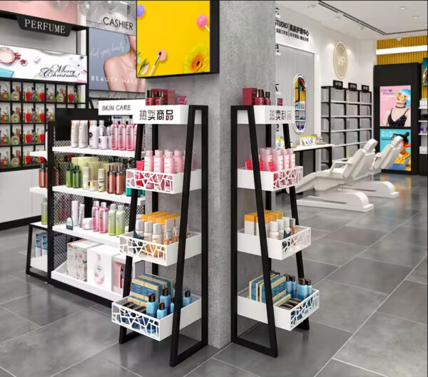 Modern Eco-Friendly for Custom Design Cosmetics Skin Care Beauty Salon Display Cabinet Metal Tiered Shelf for Maternal Baby