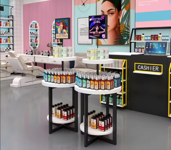 Modern Eco-Friendly for Custom Design Cosmetics Skin Care Beauty Salon Display Cabinet Metal Tiered Shelf for Maternal Baby