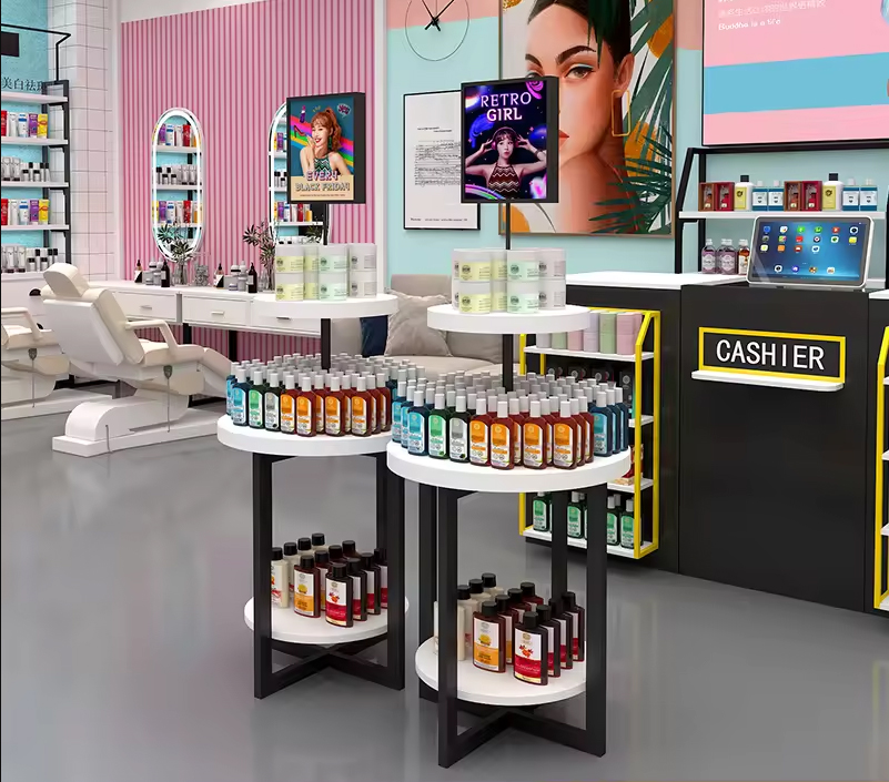 Modern Eco-Friendly for Custom Design Cosmetics Skin Care Beauty Salon Display Cabinet Metal Tiered Shelf for Maternal Baby