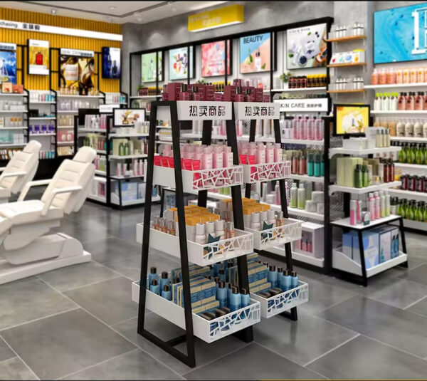 Modern Eco-Friendly for Custom Design Cosmetics Skin Care Beauty Salon Display Cabinet Metal Tiered Shelf for Maternal Baby