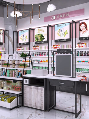 0310-12-1 Shop Design Custom Metal Baking Paint Display Cabinet Display Rack for Shopping Mall Cosmetics Makeup & Skin Care Products