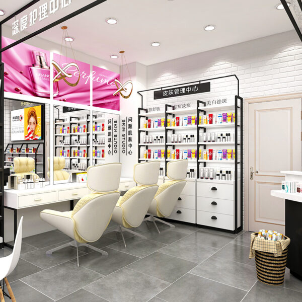 Shop Design Custom Metal Baking Paint Display Cabinet Display Rack for Shopping Mall Cosmetics Makeup & Skin Care Products